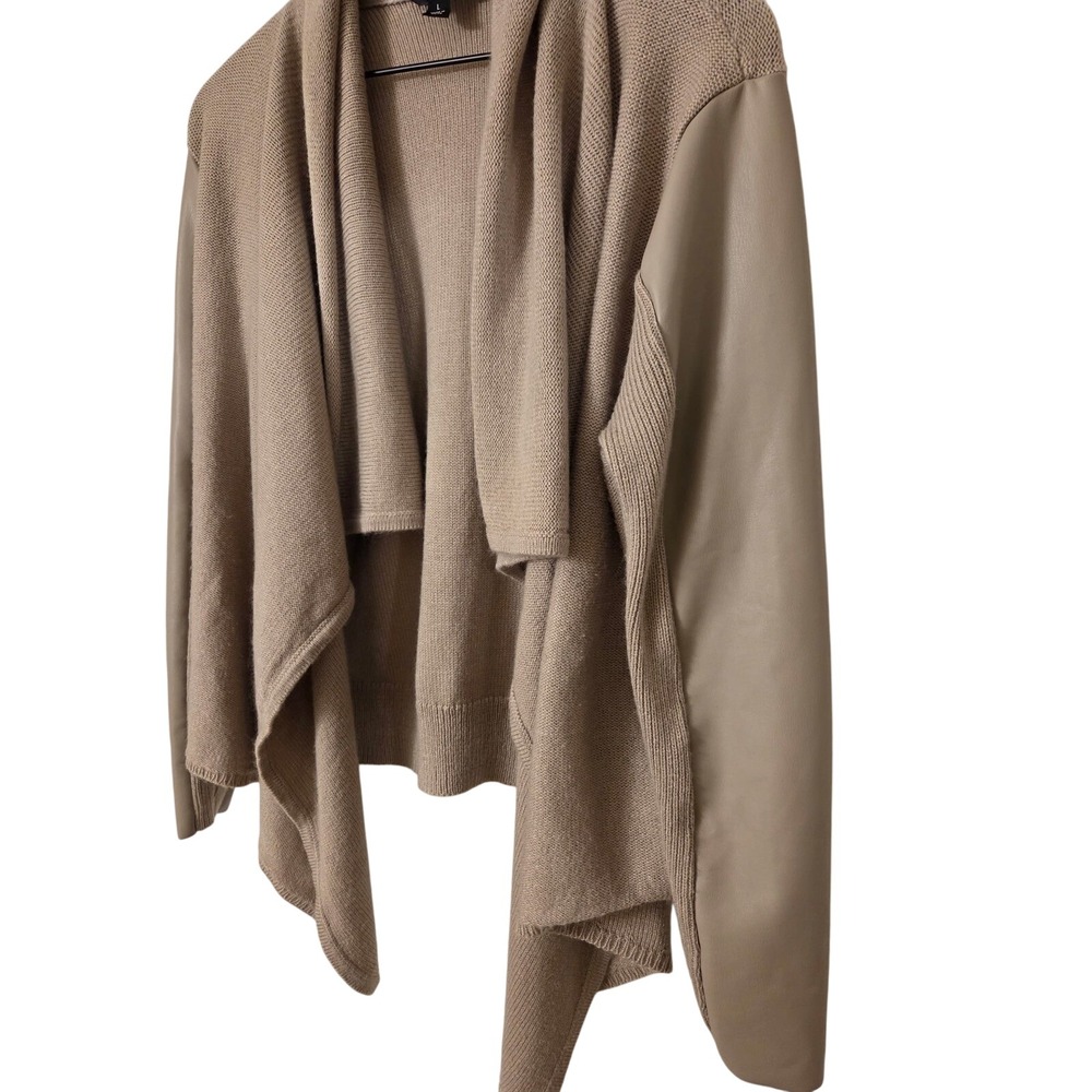 Simply Vera Vera Wang Cardigan Sweater Knit Drape Front‎ Faux Leather Sleeve